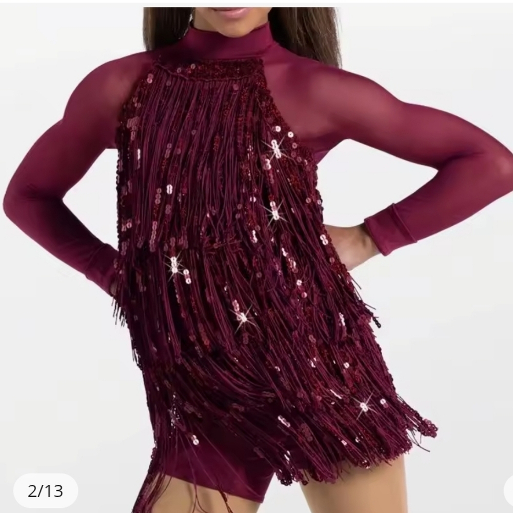 Weissman Jazz tap burgundy sequin dance costume, Child S or M, worn 5x